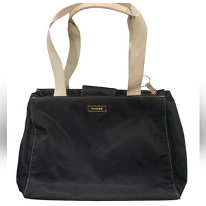 GUESS TOTE  VINTAGE BLACK NYLON /  REINFORCED CLOTH HANDLES